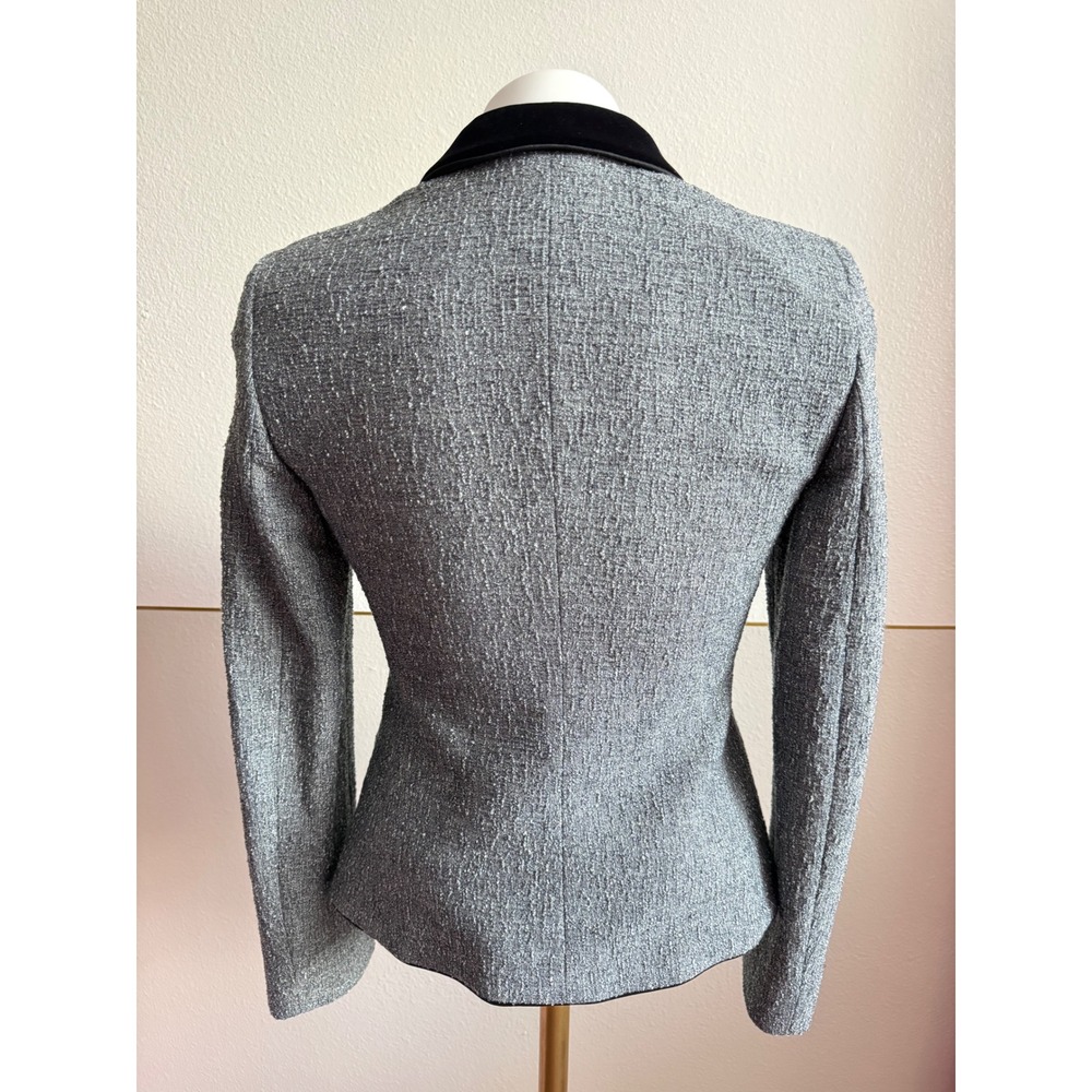 Emporio Armani Metallic Silver Tweed Pant Suit Velvet Collar Blazer Set EU 38 - Picture 12 of 16